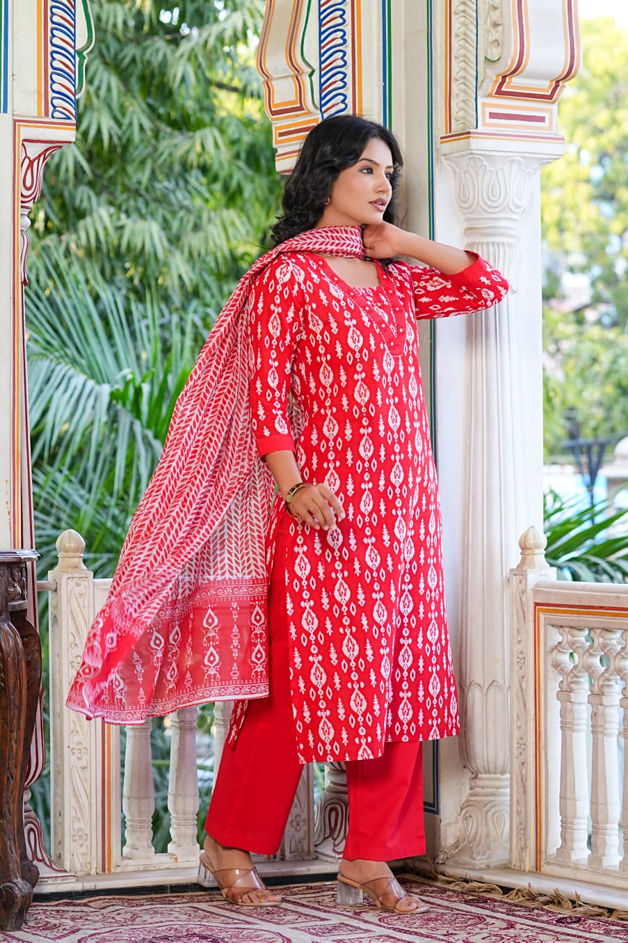 Crimson Ikat Print Kurta Set – view 2