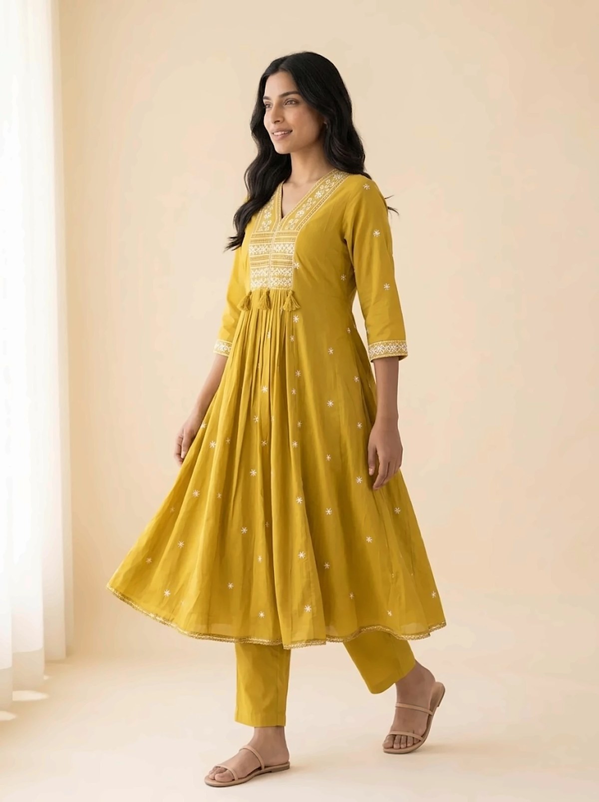 Sunshine Mustard Embroidered Anarkali Kurta Set – view 4