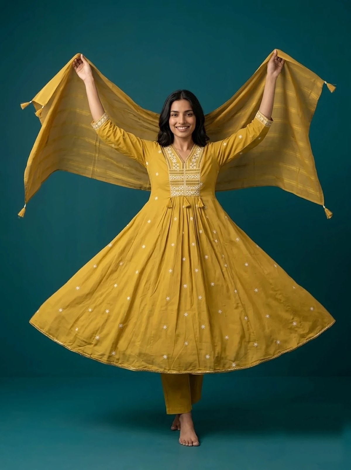 Sunshine Mustard Embroidered Anarkali Kurta Set – view 5